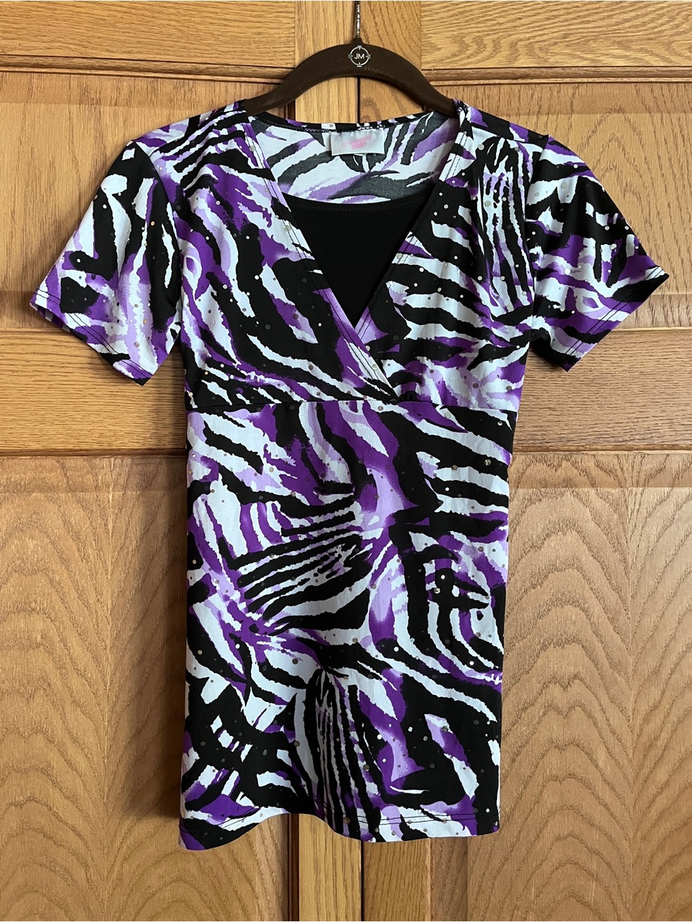 Purple & Black Zebra Print V-Neck Top